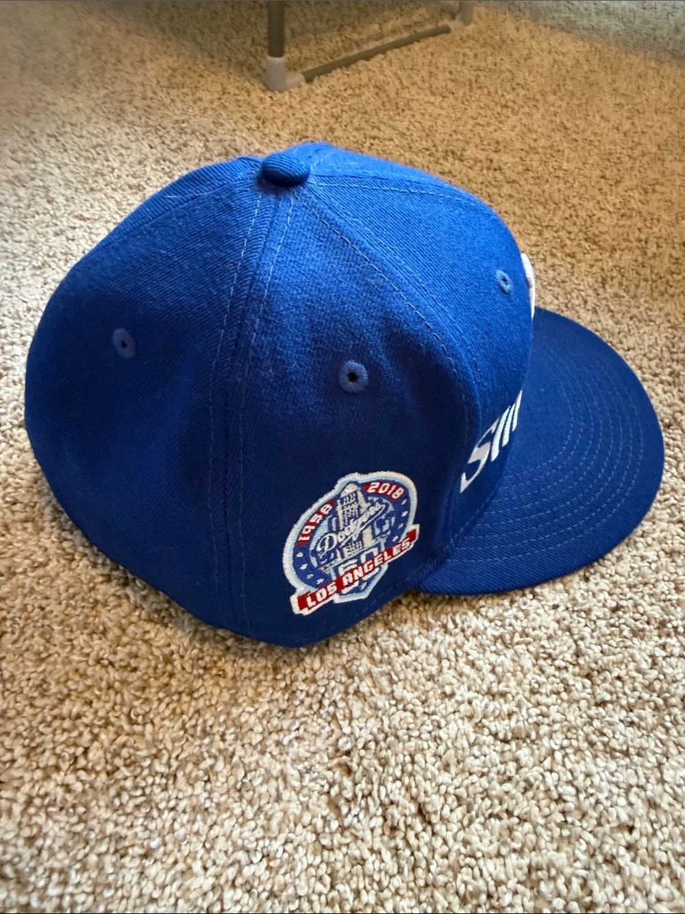 New Era Royal Blue LA Script Cap with White Embroidery